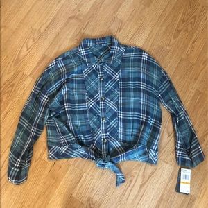 Flannel crop tie shirt